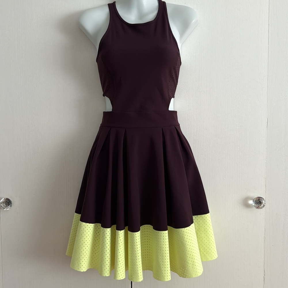 RARE Lululemon Away Dress Black Cherry/Clear Mint Mesh Cut-Out Tennis Athletic 2 - Picture 4 of 15